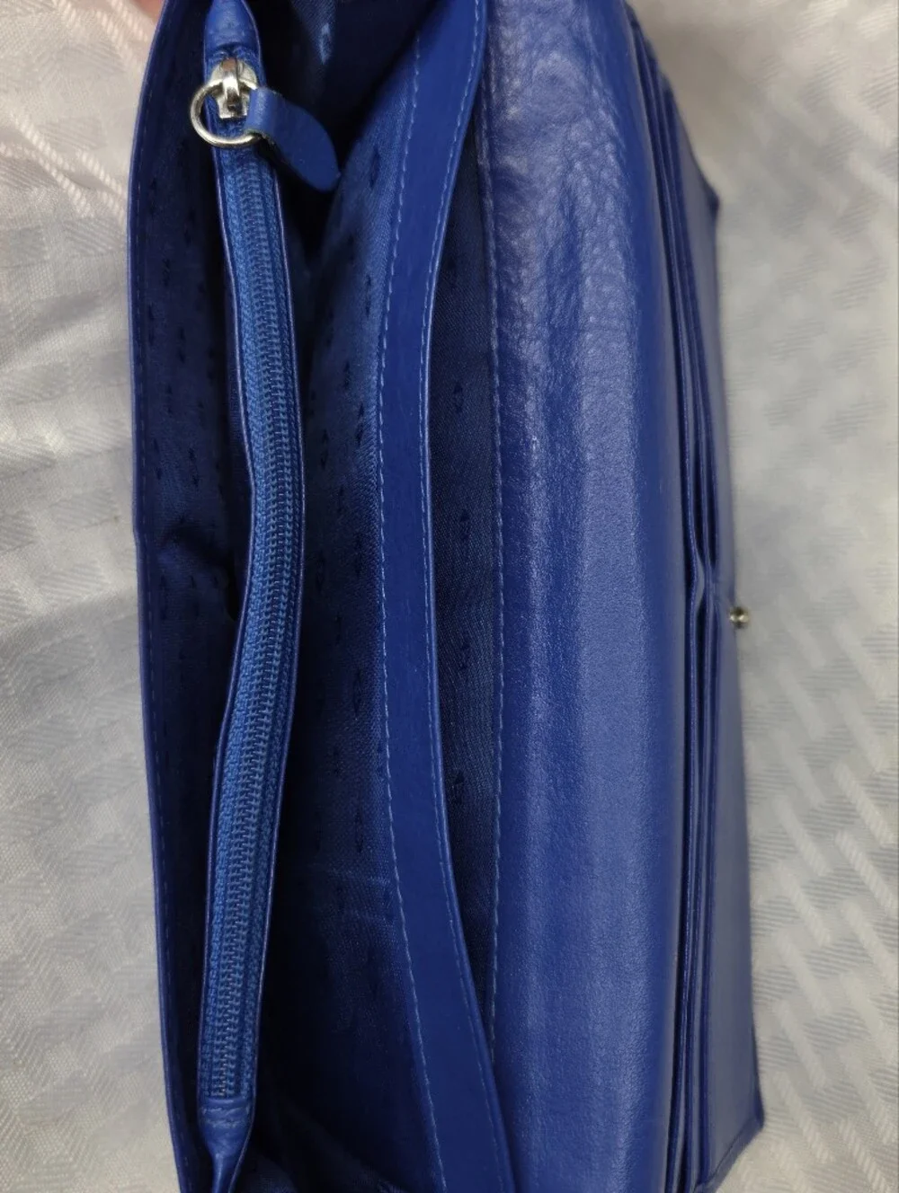 Vintage Blue Leather Wallet Long Flap Foldover Snap Bifold Cobalt Royal Blue